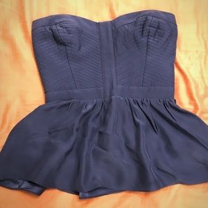 Parker 100% silk Penelope strapless blue top